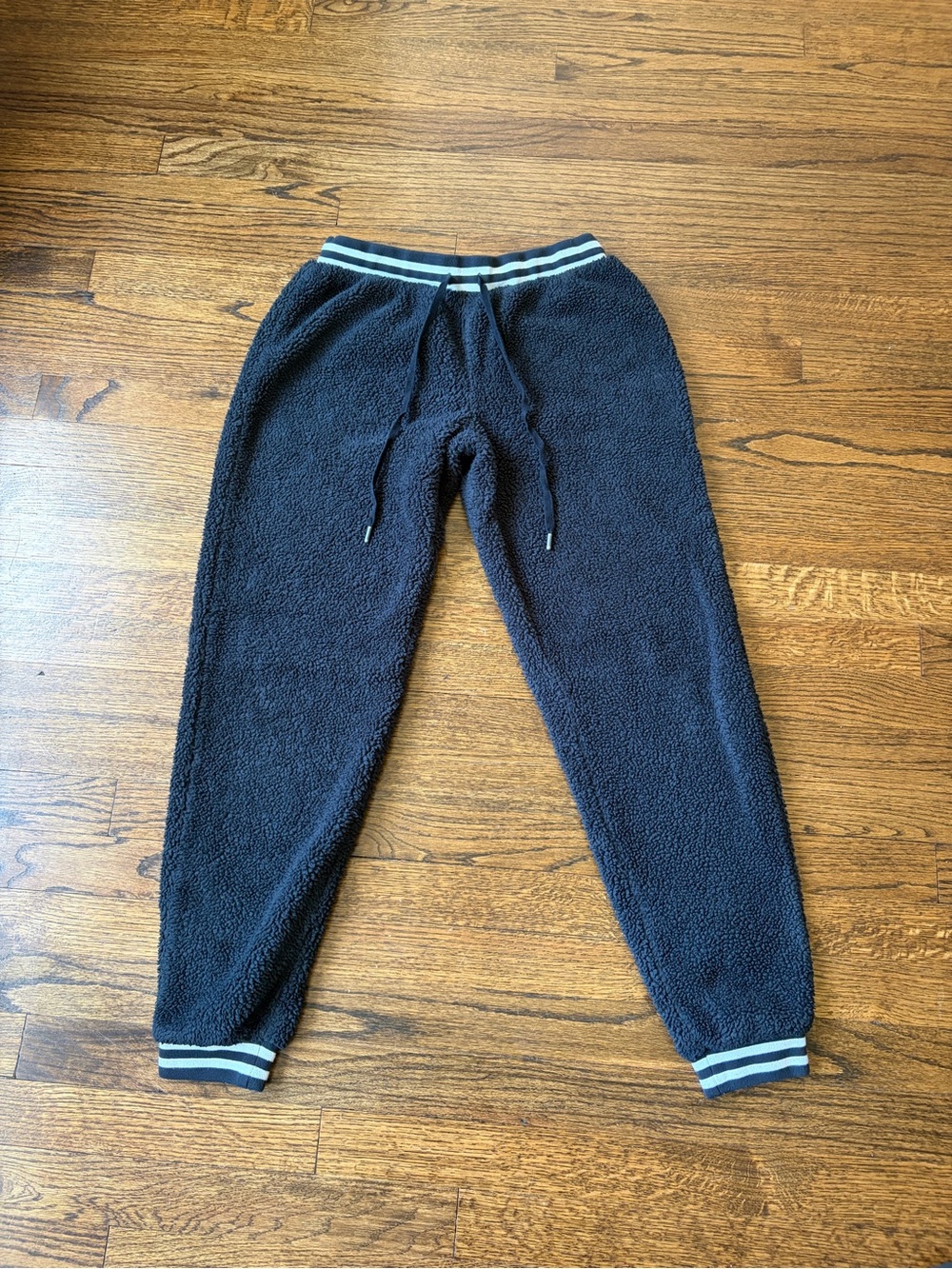 P.J. Salvage Black Sherpa Jogger Pants with Striped Cuffs